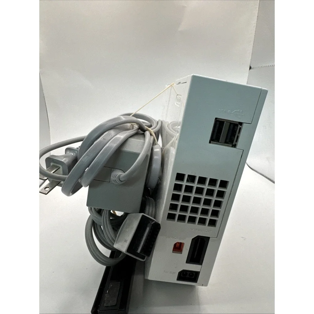 Nintendo Wii White Console with Gray Cables and Black Sensor Bar